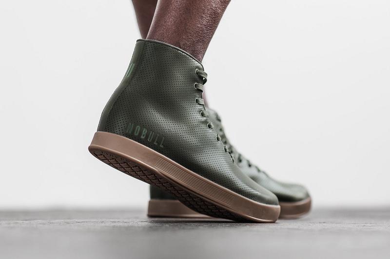 Olive Nobull High-Top Army Leather Men's Trainers | CA E1399B